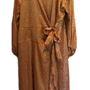 Ashley Stewart Plus Size Pale Gold Leopard Long Sleeve Cross Dress 30/32 NWT